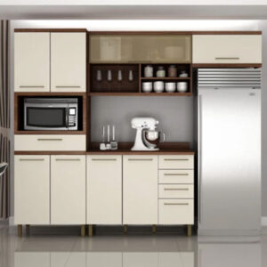 Cozinha Tarantela 4 Peças Paneleiro + Balcão 1.20 + Aéreo 1.20 + Armário geladeira Cinamomo-Off